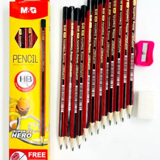 Crayon HB 12pc+  gomme+taille crayon