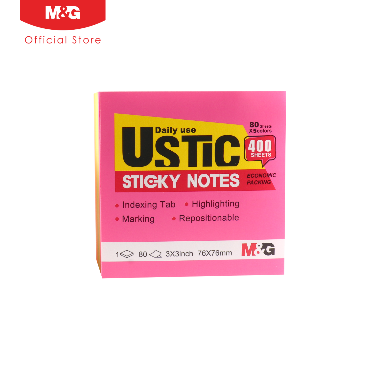 Post it 5clrs fluorescent 3x3, 400pgs